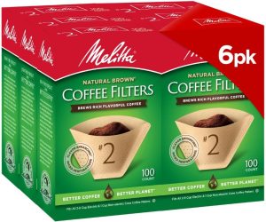 Melitta #2 Cone Coffee Filters, Natural Brown, 100 Count (Pack Of 6), 600 Total Filters – Fits all 2-6 Cup Cone Coffee Makers and 1-cup Pour-Over Brewers, Compostable, Tear-Resistant, Made in USA