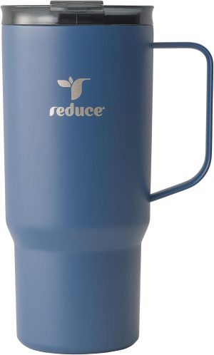 REDUCE 24 oz Hot1 Vacuum Insulated Mug for Hot Tea, Coffee and Other Hot Drinks – With Flo-Motion Lid and Handle, Single-Serve and Cupholder Friendly, Keeps Drinks Hot for up to 8 Hrs, Mineral Blue