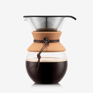 Bodum 34oz Pour Over Coffee Maker, High-Heat Borosilicate Glass with Reusable Stainless Steel Filter and Cork Grip – Made in Portugal