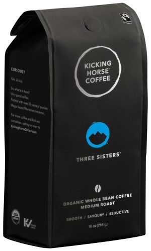 Kicking Horse Coffee, Three Sisters, Medium Roast, Whole Bean, 10 Oz – Certified Organic, Fairtrade,10 Ounce (Pack of 6)