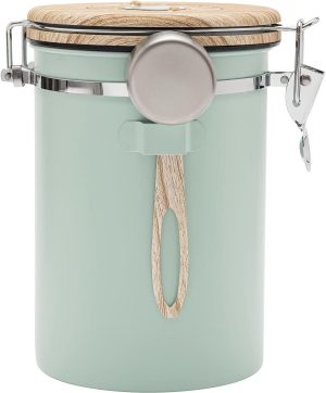 TEDSWAIT Coffee Canisters Airtight Coffee Bean Storage Container Kitchen Stainless Steel Food Storage Container with Scoop Date Tracker & CO2 Valve 61Fl Oz (Green)