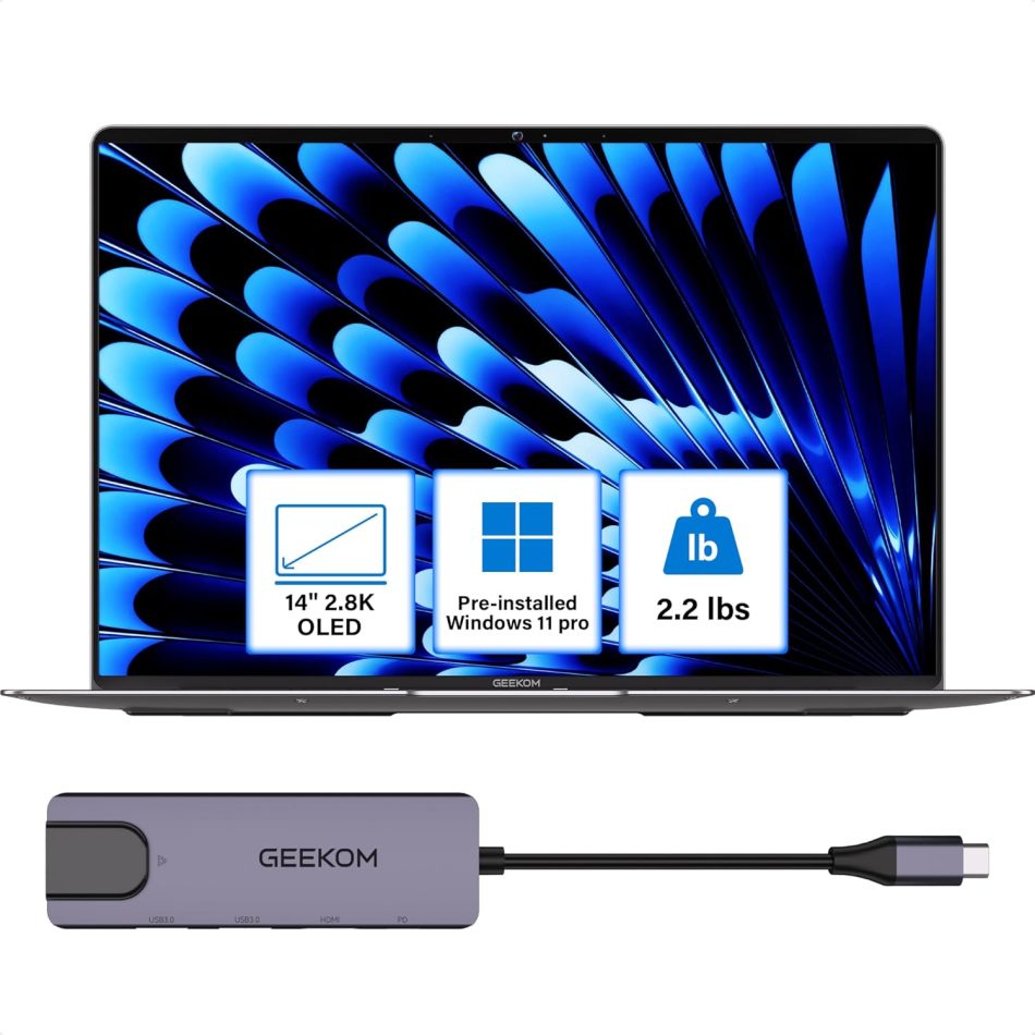 GEEKOM GeekBook X14 Pro Laptop, 2.2lbs Ultra Thin 14″ 2.8K OLED Laptop Computer, Ultra 5 125H, 32GB LPDDR5x 7500MHz RAM 1TB SSD, Up to 16 Hour, 2X USB4, Fingerprint, Hub, Copilot, Windows 11 Pro