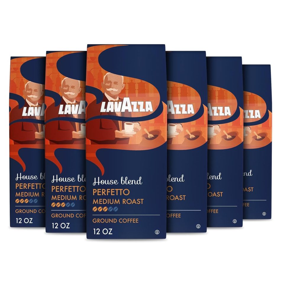 Lavazza House Blend Perfetto Ground Coffee 6 Bags of 12oz, Medium Roast, Full-bodied, Intensity 3/5, 100% Arabica, Ideal for Drip Brewers, (Pack of 6) – Package May Vary