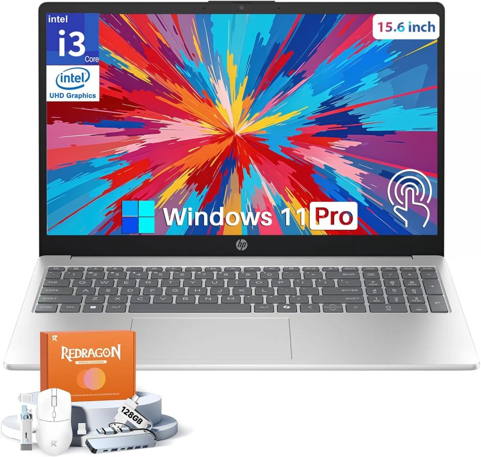 HP Touchscreen Laptop, Intel i3-1315U Processor(Up to 4.5 GHz), 8 GB RAM, 512 GB SSD, 15.6″ 250 nits Anti-Glare Display, Intel UHD Graphics, Long Battery Life, Windows 11 Pro, Copilot-AI Chat