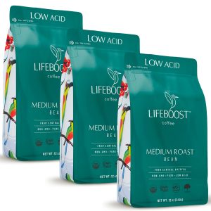 Lifeboost Medium Roast Whole Bean Coffee – Low Acid Organic Coffee, Non-GMO, USDA Organic, Single Origin, Third-Party Tested for Mycotoxins & Pesticides – 12 oz, Pack of 3