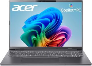 acer Aspire 16 AI Copilot+ PC | 16″ WUXGA 120Hz Multi-Touch Display | Snapdragon X X1-26-100 | NPU: 45 Tops – GPU: Up to 1.7 TFLOPs | 16GB LPDDR5X | 512GB PCIe Gen 4 SSD | Wi-Fi 7 | A16-11MT-X669