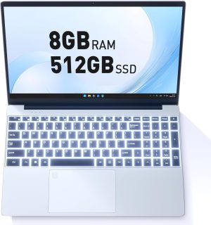 Business Laptop Computer for Work, Notebook PC for College Students, 15.6″ FHD Display, 4-Core Processor, Backlit Keyboard, Fingerprint Sensor, Up to 10TB Storage, 8GB RAM, 512GB SSD, Silver