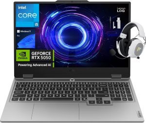 Lenovo LOQ Gaming Laptop, 15.6″ FHD 144Hz Display, Intel Core i5-13450HX, NVIDIA GeForce RTX 5050, 16GB DDR5 RAM, 512GB SSD, Wi-Fi 6, Backlit Keyboard, Windows 11 Pro, Luna Grey, w/Mytrix Accessory