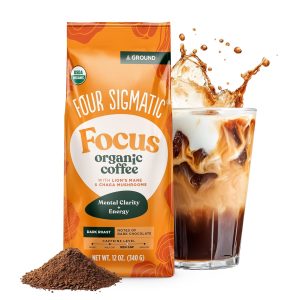 Four Sigmatic Focus Mushroom Coffee | Organic Ground Coffee with Lion’s Mane Mushroom and Chaga for Better Focus and Immune Support | 12oz Bag