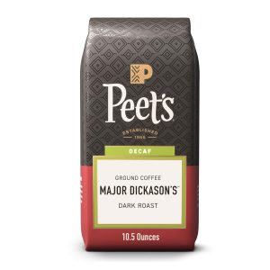 Peet’s Coffee, Dark Roast Ground Coffee, Decaffeinated Arabica Coffee – Decaf Major Dickason’s Blend 10.5 Ounce Bag
