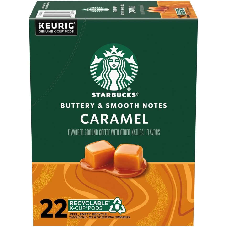 Starbucks K-Cup Coffee Pods, Flavored Hot or Iced Coffee, Caramel, 22 Keurig Pods