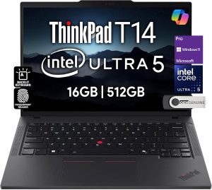 Lenovo ThinkPad T14 Gen 5 Business Laptop 14″ FHD+ IPS, Intel Ultra 5 125U, 16GB DDR5 RAM, 512GB SSD, 5MP HD Webcam, Fingerprint, Backlit, Wi-Fi 6E, 2 Thunderbolt 4, AI PC, W11P, 3 Yr Wty