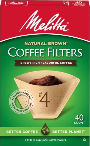 Melitta #4 Cone Coffee Filters, Unbleached Natural Brown, 40 Total Filters Count – Packaging May Vary