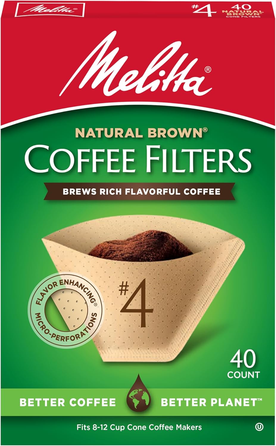 Melitta #4 Cone Coffee Filters, Unbleached Natural Brown, 40 Total Filters Count – Packaging May Vary