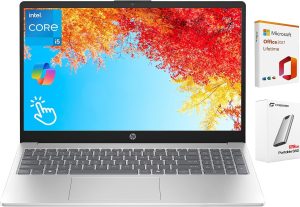 HP Touchscreen Laptop with Lifetime Office, 10-Core Intel i5-1334U, 15.6″ FHD IPS Display, 32GB RAM, 2TB SSD + 128GB Portable SSD, AI Copilot, Business &Student Laptop Computer, Windows 11 Pro