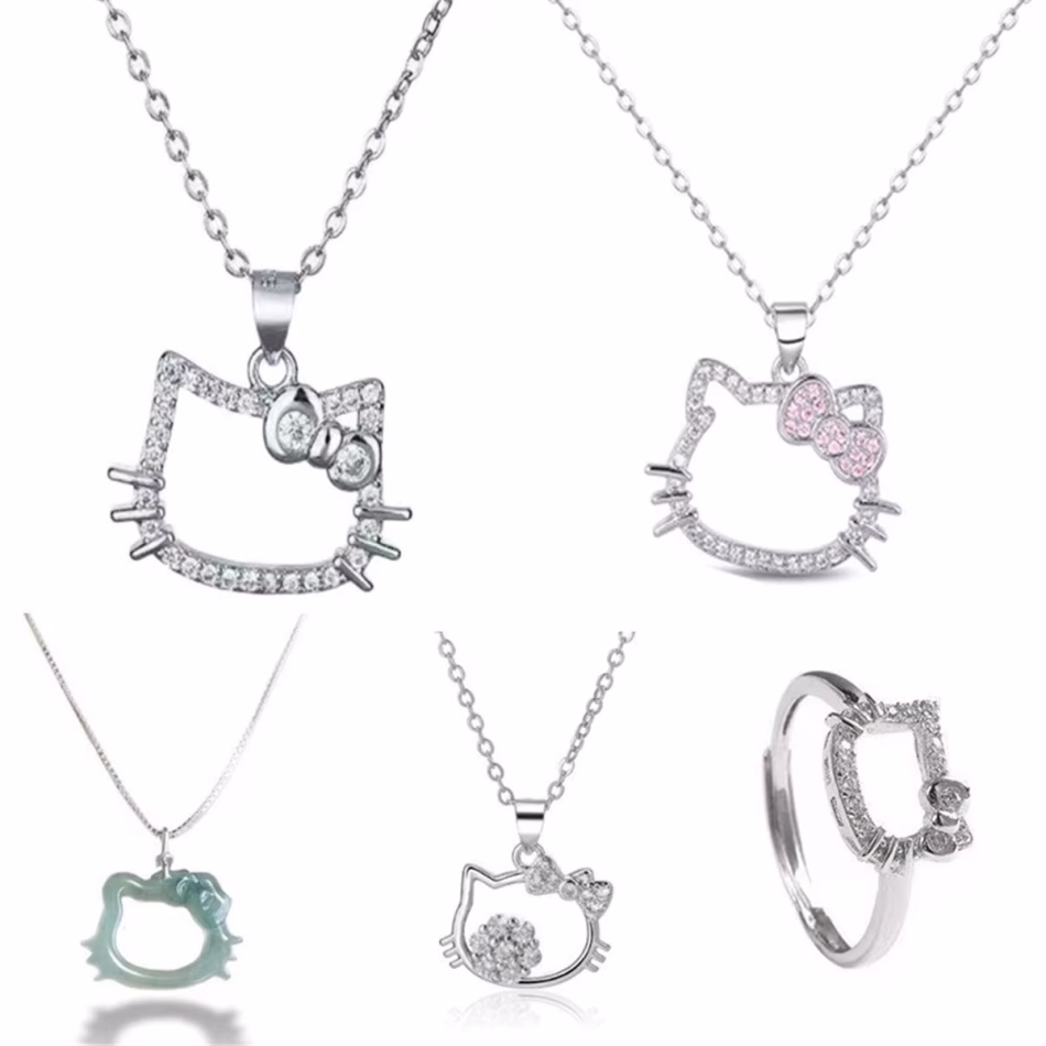 Fashion Cartoon Kitty Cat Necklace Rhinestone Decoration Sweet Girl Student Best Friend Collar Chain Sweater Chain Jewelry
