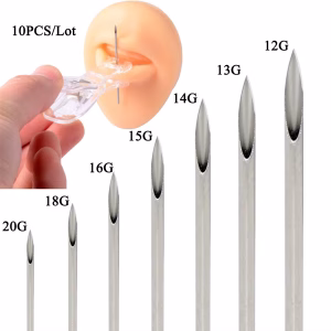 10pcs Surgical Steel Body Piercing Tool Kit Disposable Lip Belly Nose Ear Tragus Piercing Gas Sterilized Tattoo Needles 12-20G