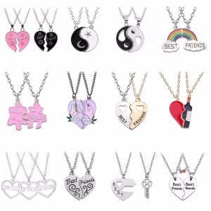 Romantic Best Friends Honey Love Couple Pendant Necklace 2 Pcs/Set Rainbow Broken Heart BFF Good Friends Friendship Jewelry Gift