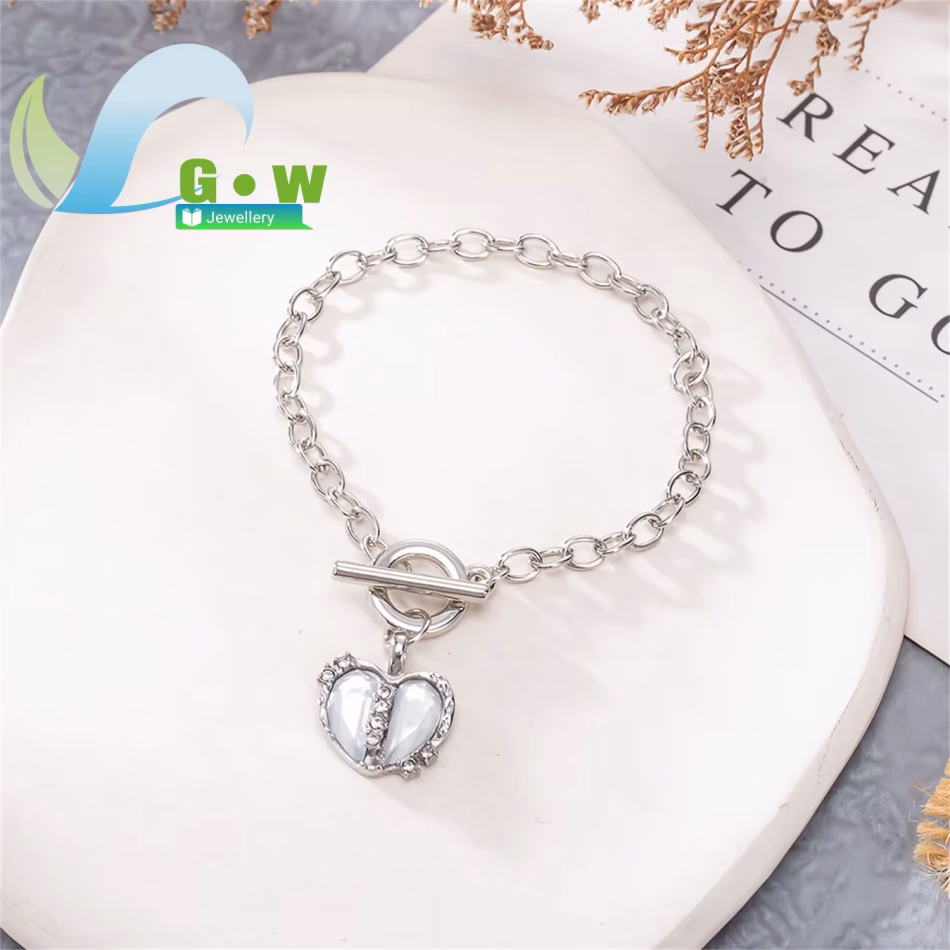 Womens Split Heart Bracelet Sea Salt Crystal Charm Minimalist Dainty Jewelry Gift For Her Best Friend Matching BFF Boho Chic Lay