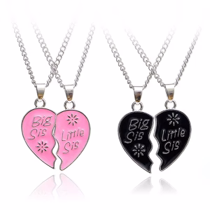 2pcs Big Sis Little Sis Necklace for Grils Women Fashion Love Heart Necklaces Pendant Sister Best Friends Birthday Gifts