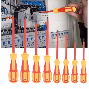 Screwdriver Set With Insulated Chrome Vanadium Steel Blade Ergonomic PP TPR Handle Magnetic Tip Flat Head And Cross Head 3-6mm