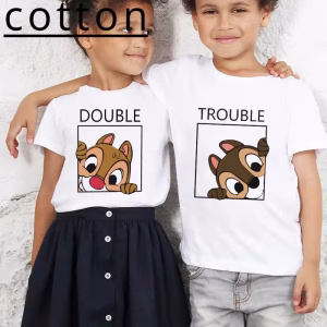 Summer Disney Chip and Dale Kids Tshirts Cartoon Double and Trouble Print Twins Tops Funny Boys Girls Best Friends Tees Shirts