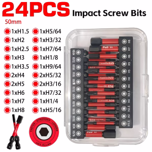 12/24 Piece Industrial-Grade Durable Impact Bit Set, Made of S2 Alloy Steel, Impact-Resistant and Anti-Breakage, Dual Standard (Imperial/Metric) Anti-Slip Precision Bits, the Best Partner for Power Tools, Recommended by Maintenance Engineers