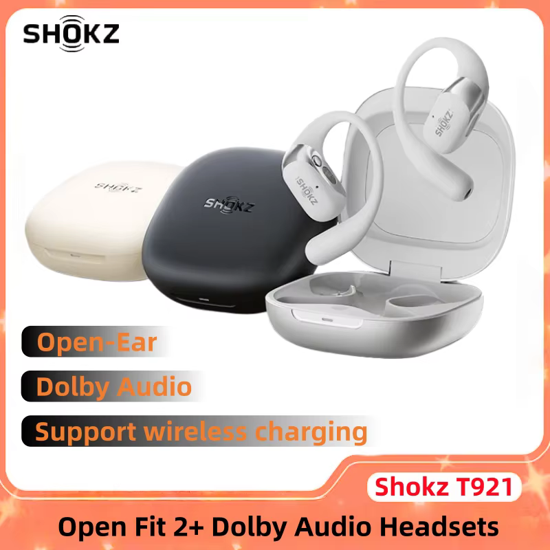 Shokz OpenFit 2+ T921 Open Wireless Earbuds DualBoost Drivers Dolby Audio Dual Mic Noise Cancellation for Running Workout Office