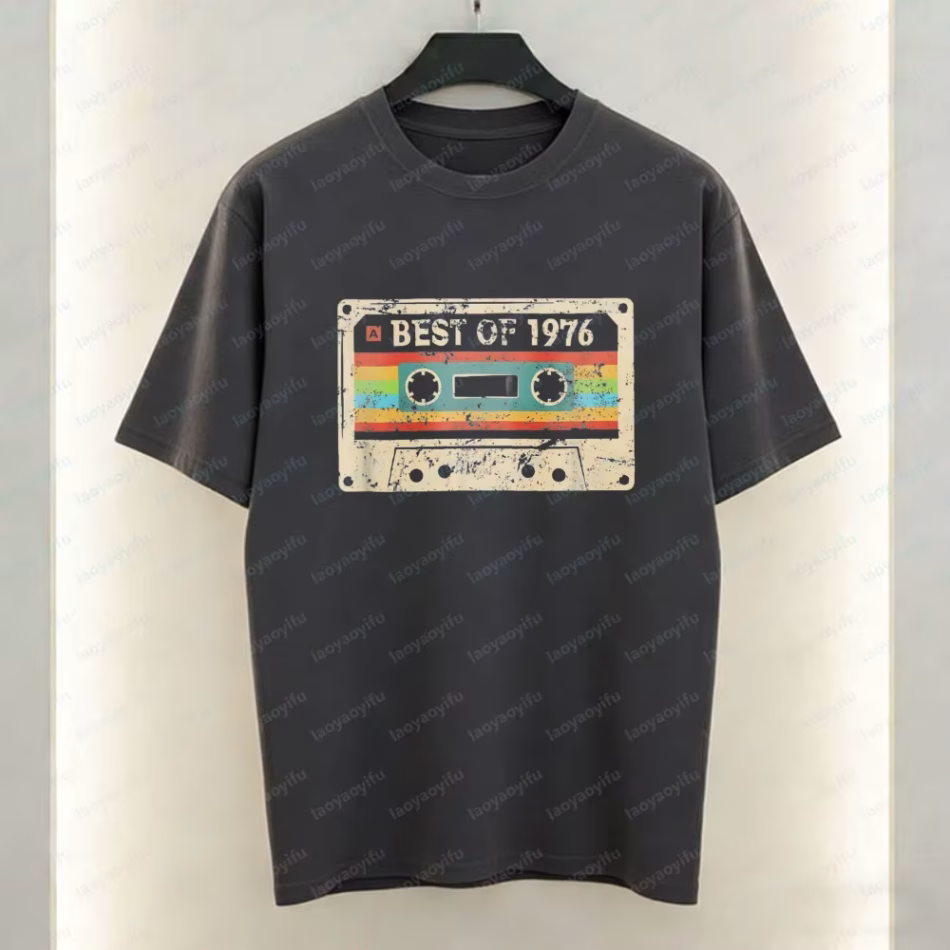 Best of 1976 Cassette Tape Graphic Tshirt Fashion Casual Unisex Top Retro Trend Cool Street T Shirts Men’s Cotton Short-sleeve
