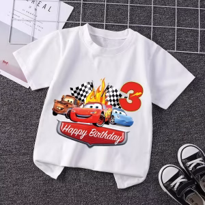 Best-selling Lightning McQueen Boys Children Birthday Numbers 1-9 Car Soft T-shirts Children’s Party Outfits 100% Cotton Summer