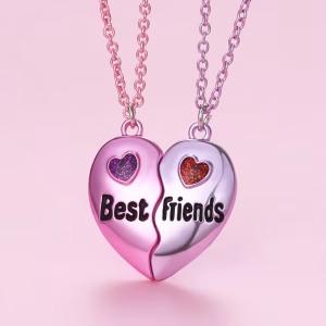 A Girl 2Pcs/set Multicolour Heart-shaped Stitching Best Friend Bestie Necklace BFF Friendship Jewelry Gifts for Girls