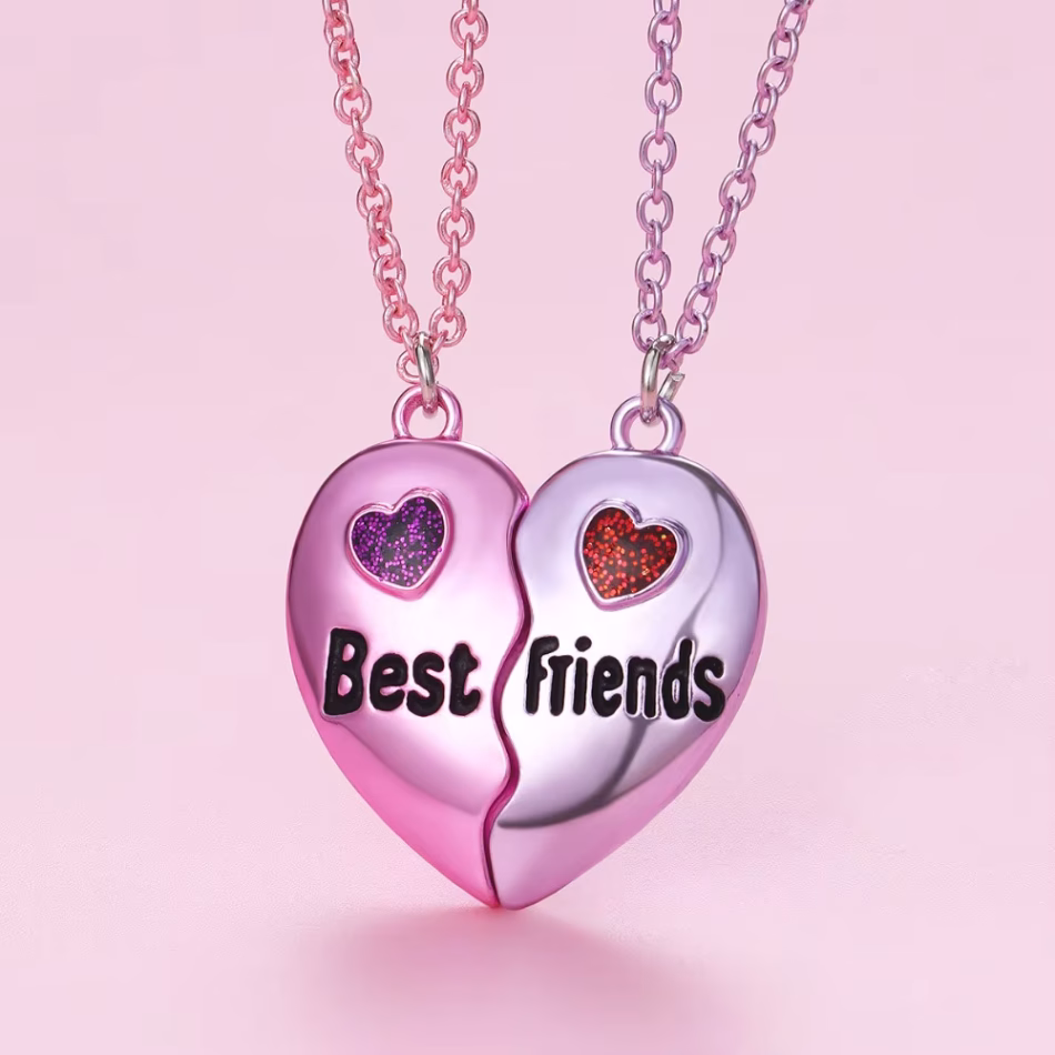 A Girl 2Pcs/set Multicolour Heart-shaped Stitching Best Friend Bestie Necklace BFF Friendship Jewelry Gifts for Girls
