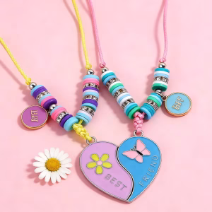 Bohemian Braided Heart Pendant Necklace 2pcs Set Fashion Simple Ladies Stitching Design Best Friend BFF Friendship Jewelry Gift