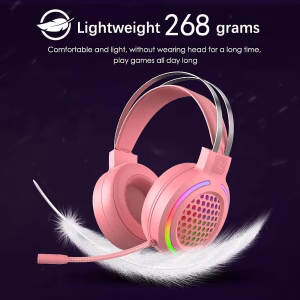 Wired Gaming Headset with Noise Canceling Microphone Soft Memory Earmuffs 7.1 Surround Sound Rainbow LED Headphone Lightweight
