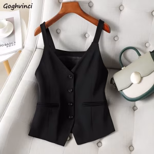 Vests Women Cropped Hotsweet V-neck Spring Vintage Aesthetic Popular Young Casual Korean Style All-match Simple Daily Elegant