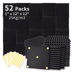 52 Pack Acoustic Foam Panels 1″ x 12″ x 12″ Sound Proof Foam Panles Soundproofing Noise Cancelling Wedge Panels for Home Office