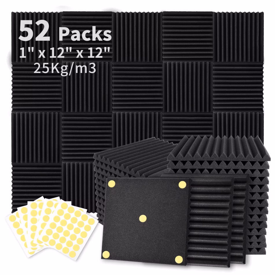 52 Pack Acoustic Foam Panels 1″ x 12″ x 12″ Sound Proof Foam Panles Soundproofing Noise Cancelling Wedge Panels for Home Office