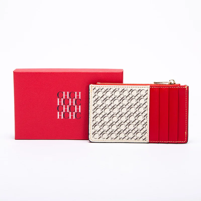 CHCH Luxury Women's Leather Bag Card High Quality Metal Zipper Fashion Women's Bag Button Folding Women's Wallet Retro Temperame
