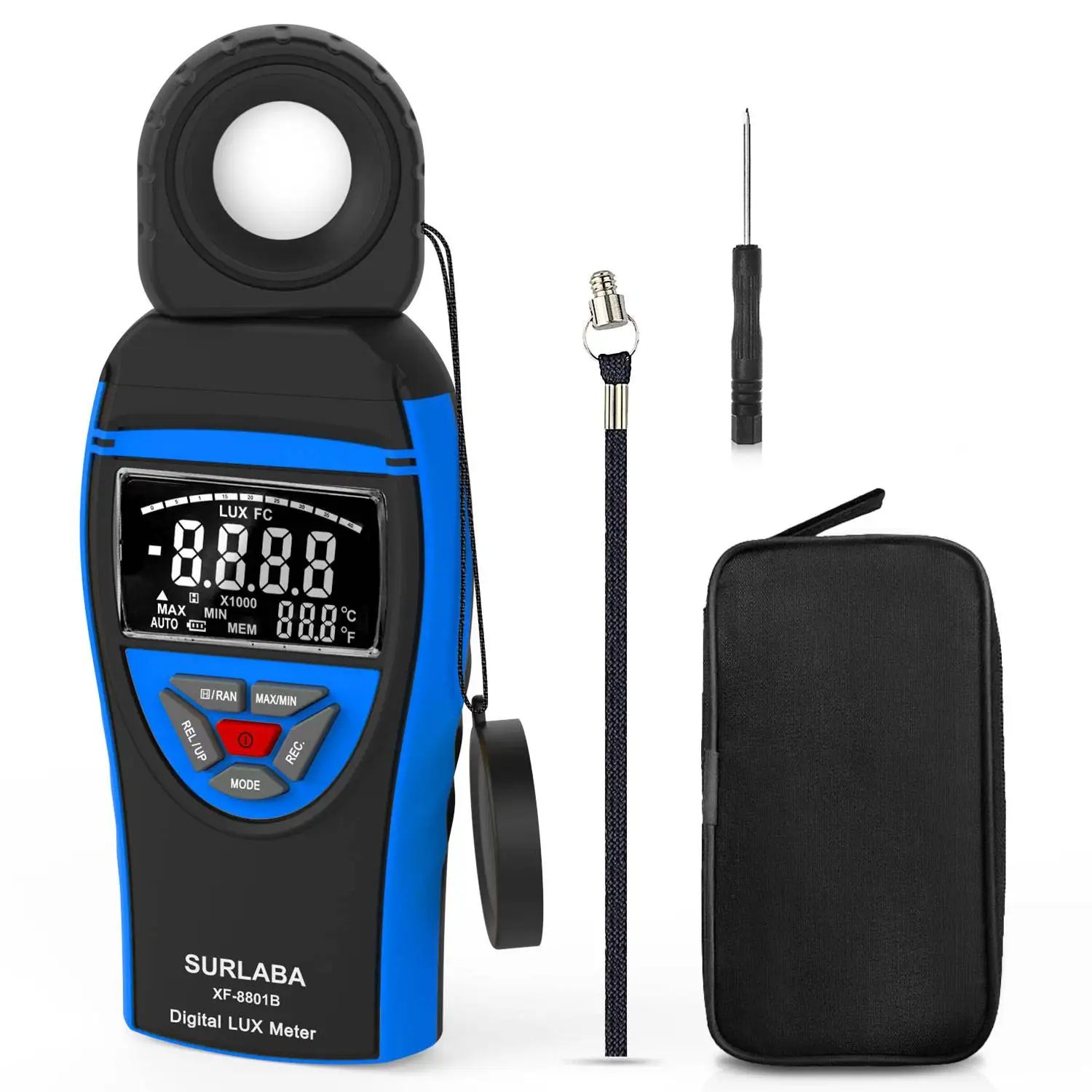 Digital Luxmeter Portable Photometer Light Meter 0.1~400,000 Lux with Data Hold, 270° Rotating Detector with LCD Display