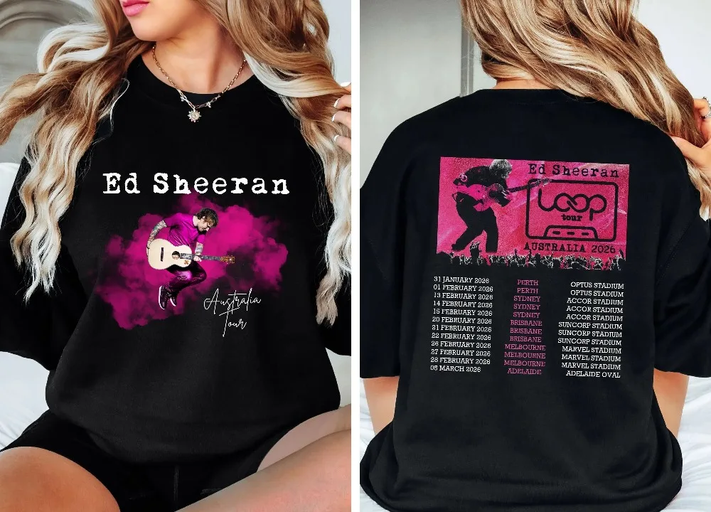 Ed Sheeran Tshirt Loop Tour, Ed Sheeran Australia 2025 Tour Merch Summer Men's and Women's Loose and Breathable T-shirt Top