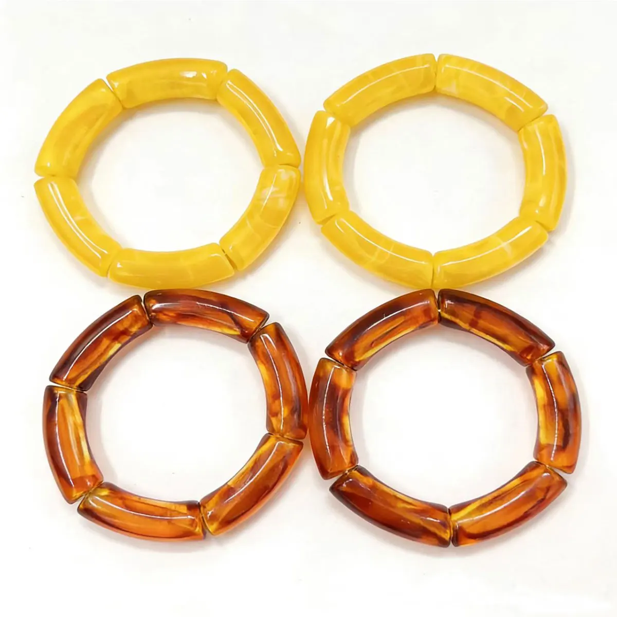 Fashion Acrylic 4PCS/Set Resin Amber Bamboo Bead Elastic Bracelet Bangles Tube Beads Handmake 2024 Trendy Designer Bracelet Set