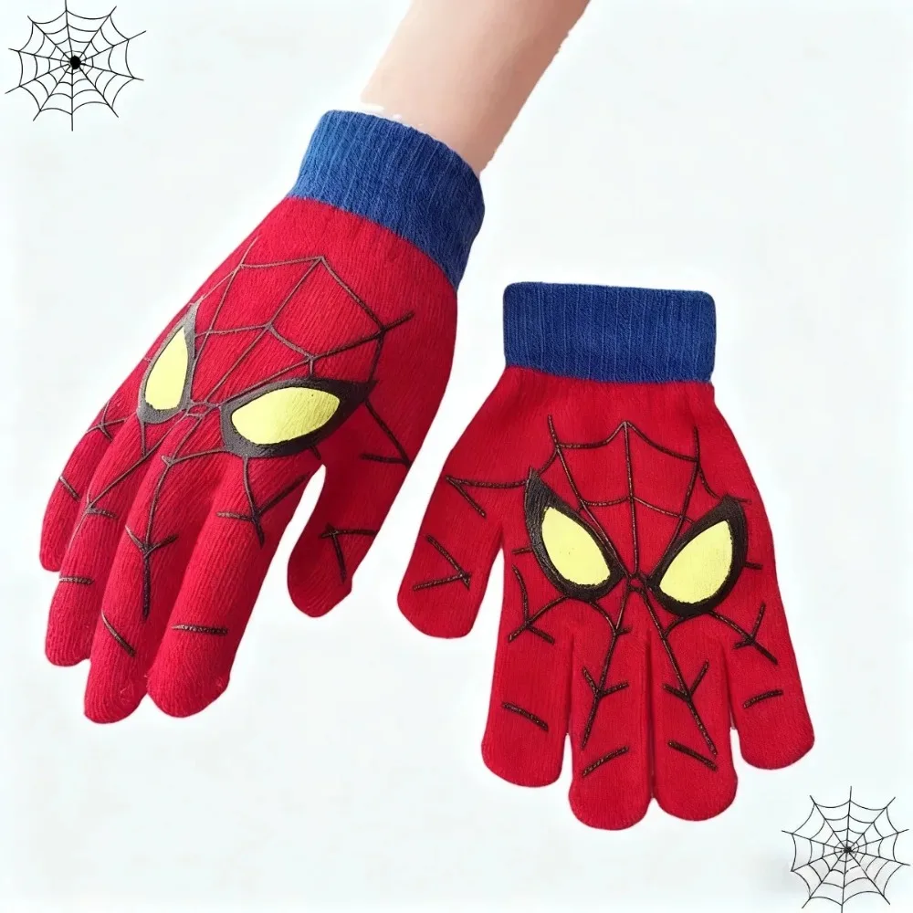 Marvel Spiderman Winter Children's Warm Gloves Marvel Anime Cartoon Knitted Gloves Cute Decoration Kids Christmas Gifts In Stock