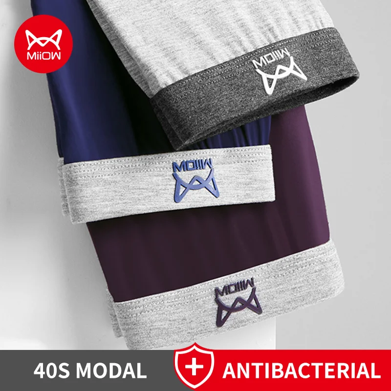 MiiOW 3pcs 40S Modal Men Boxers Underwear Breathable Mesh Men's Panties Boxershorts 3A Graphene Antibacterial Man Underpants