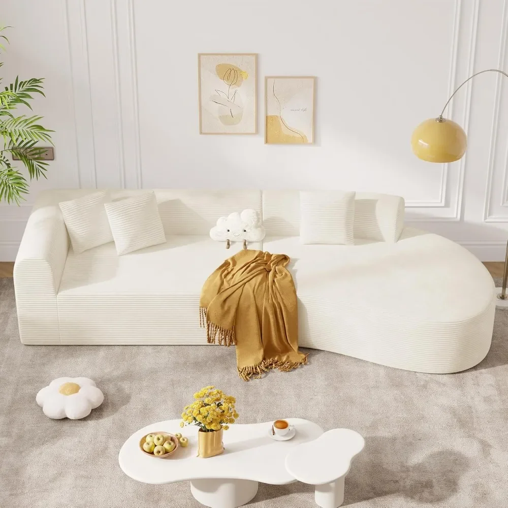Modern Cloud 126'' Oversized Curved Sectional Sofa Deep Seat Corduroy Upholstered Couch for Living Room Oversized L-Shaped Loung