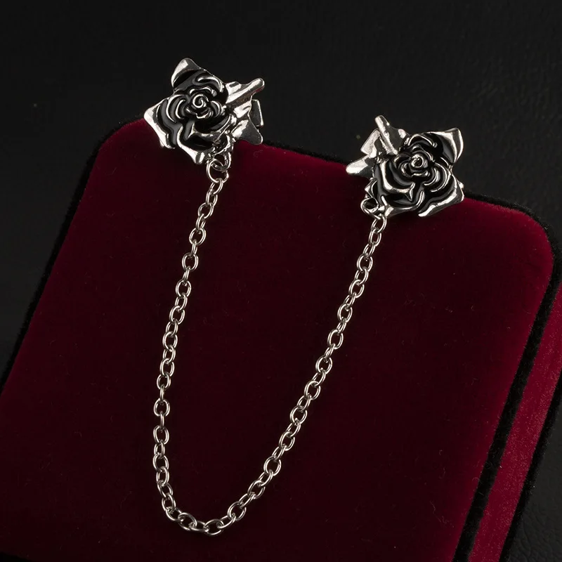 New Vintage Enamel Rose Brooch pin Tassel Chain Brooches Shirt Collar Needle Lapel Pin for Men and Women Jewelry Gifts