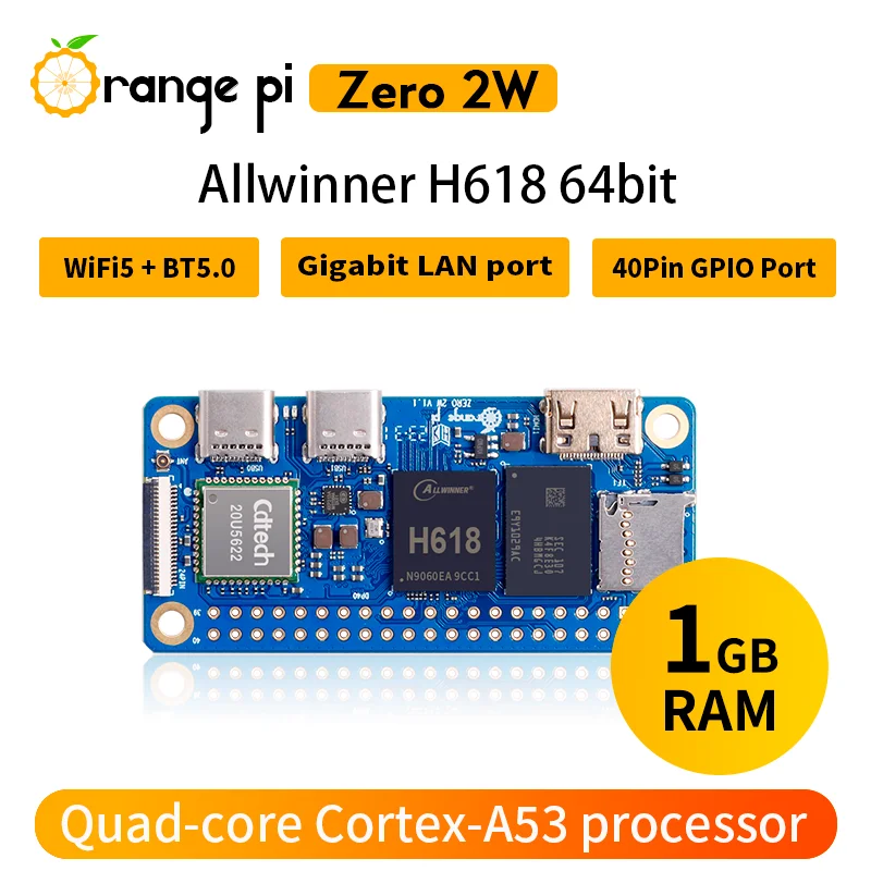 Orange Pi Zero 2W 1GB RAM Single Board Computer Zero2 W DDR4 Allwinner H618 WiFi-BT Orange Pi Zero 2 W Development Board