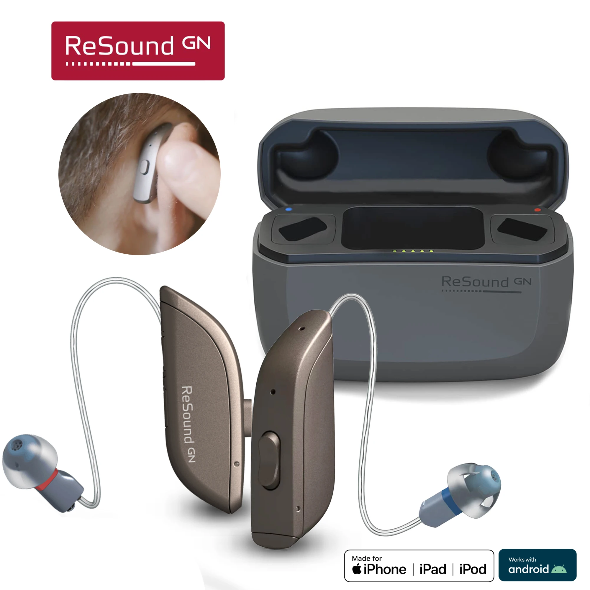 Resound Rechargeable ONE hearing aid RT461/RT561/RT761-DRWC Bluetooth Programmable digital Hearing Aids-Mild To Severe+Charger