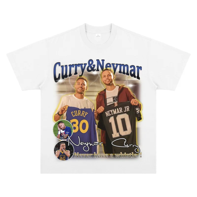 Stephen Curry & Neymar Dual Star T-Shirt Lightweight Cotton Street Style Sports Fan Casual Outdoor Urban Fashion Top Active Wear