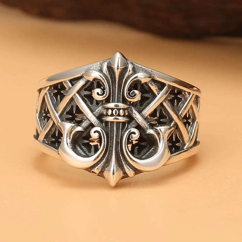 Vintage Punk European Style French Patterned Ring Fashionable Men's Business OL Style Classic Luxury Quality Jewelry Gift