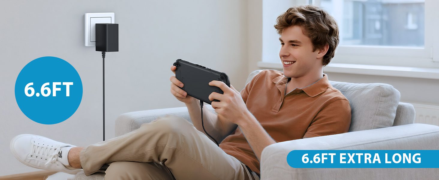 Switch 2 Charger - 60W AC Adapter for Nitendo 2(2025) with 6.6FT Long Cable, Support 4K TV Dock